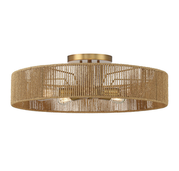 Savoy House - 6-1682-5-320 - Five Light Semi Flush Mount - Ashe - Warm Brass/Rope