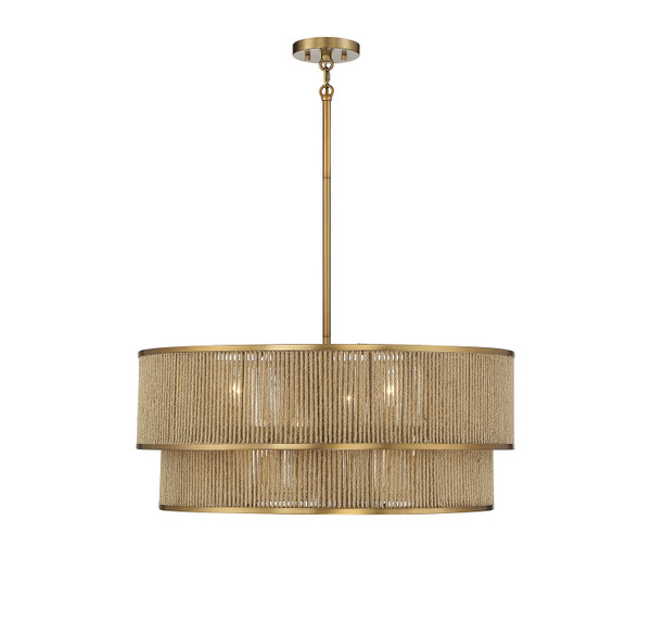 Savoy House - 7-1774-6-320 - Six Light Pendant - Ashburn - Warm Brass/Rope