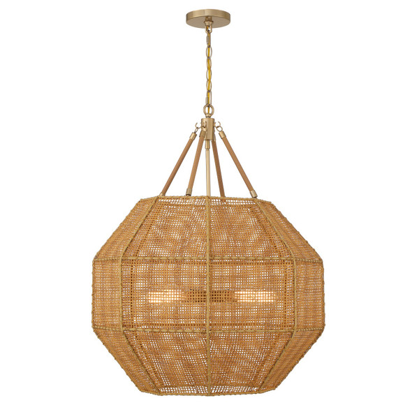 Savoy House - 7-5106-5-177 - Five Light Pendant - Selby - Burnished Brass/Rattan