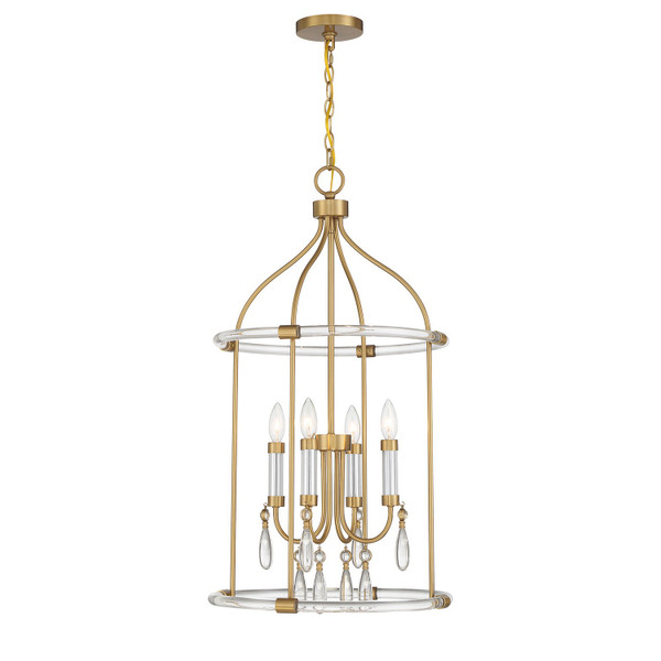 Savoy House - 7-7714-4-195 - Four Light Pendant - Mayfair - Warm Brass/Chrome