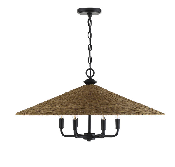 Savoy House - 7-7772-6-180 - Six Light Pendant - Eman - Matte Black w/Dark Rattan