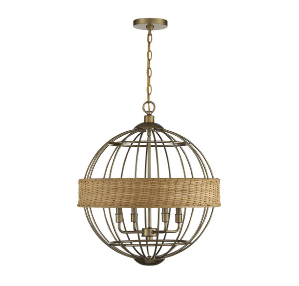 Savoy House - 7-7773-4-177 - Four Light Pendant - Boreal - Burnished Brass with Natural Rattan