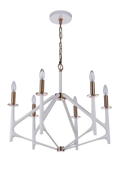 Craftmade - 55526-MWWSB - Six Light Chandelier - The Reserve - Matte White / Satin Brass