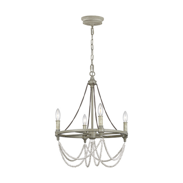 Visual Comfort Studio - F3331/4FWO/DWW - Four Light Chandelier - Beverly - French Washed Oak / Distressed White Wood