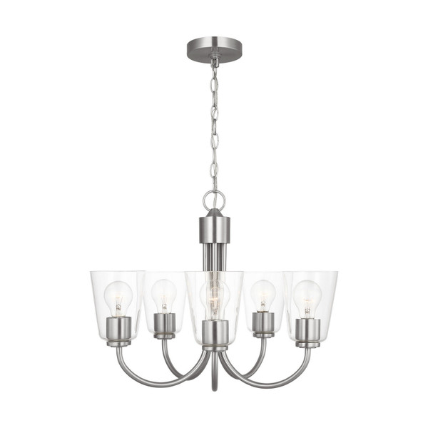 Generation Lighting - GLC1145BS - Five Light Chandelier - Miles - Brushed Nickel