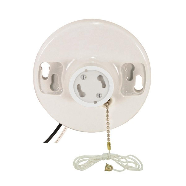 Satco - 90-2582 - Pull Chain White Porcelain Gu24 On-Off Pull Chain Ceiling Receptacle - White