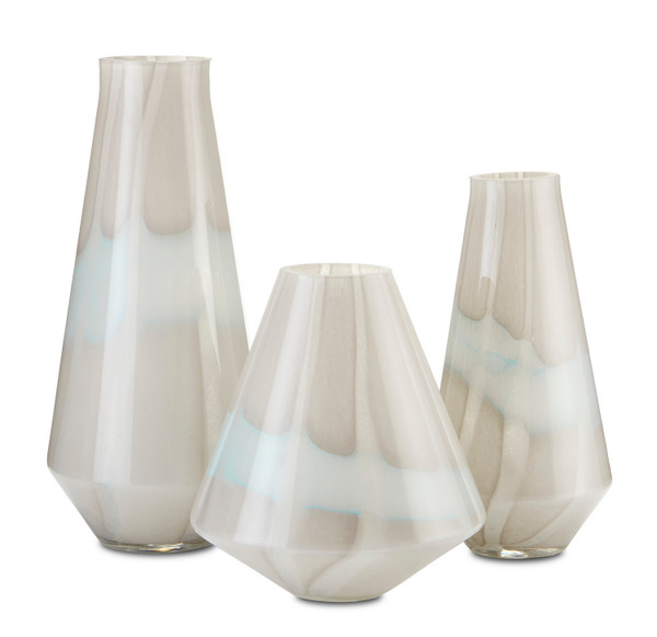 Currey and Company - 1200-0445 - Vase Set of 3 - Floating Cloud - Light Gray/White