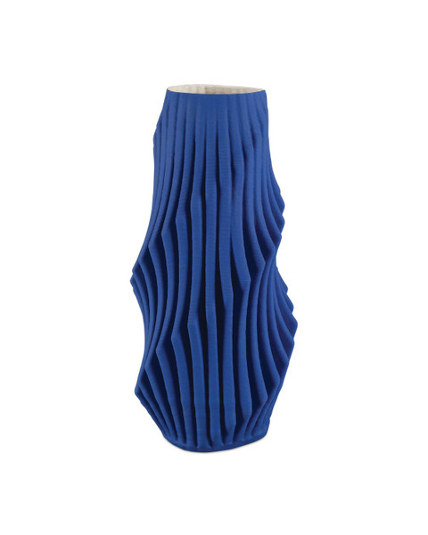 Currey and Company - 1200-0893 - Vase - Blue Pleat Collection - Cobalt Blue