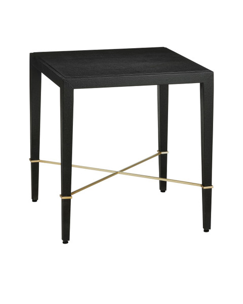 Currey and Company - 3000-0296 - End Table - Verona - Black Lacquered Linen/Champagne