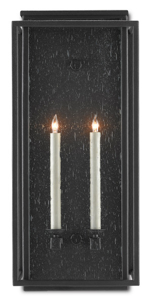 Currey and Company - 5500-0041 - Two Light Outdoor Wall Sconce - Wright - Midnight Black/Clear Seeded