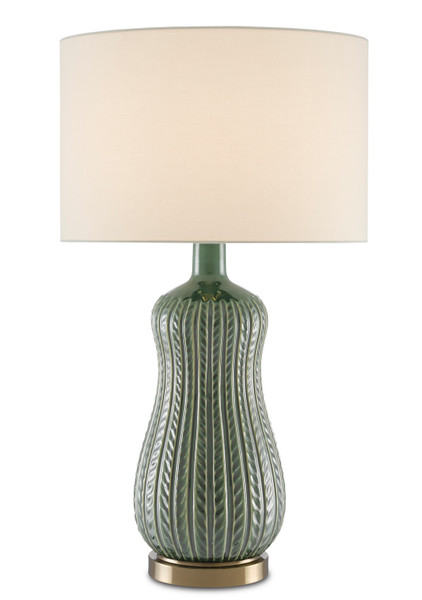 Currey and Company - 6000-0673 - One Light Table Lamp - Mamora - Green/Antique Brass