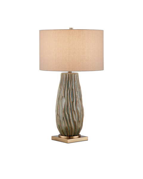 Currey and Company - 6000-0963 - One Light Table Lamp - Water-borne - Forest Reactive/Antique Brass