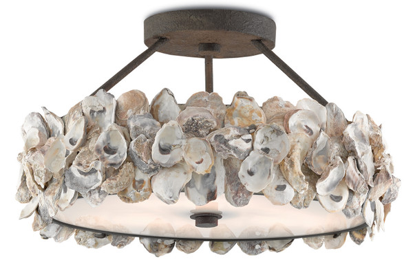 Currey and Company - 9000-0265 - Three Light Semi-Flush Mount - Oyster Shell - Natural/Textured Bronze/White