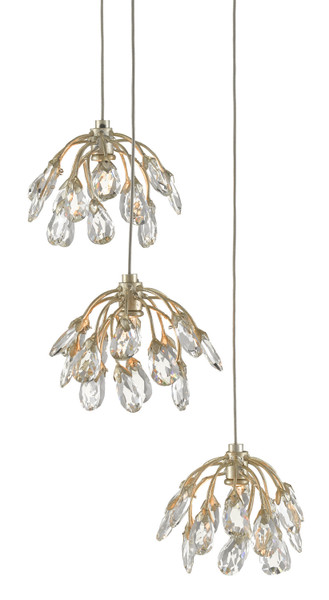 Currey and Company - 9000-0668 - Three Light Pendant - Crystal Bud - Clear/Contemporary Silver Leaf/Silver