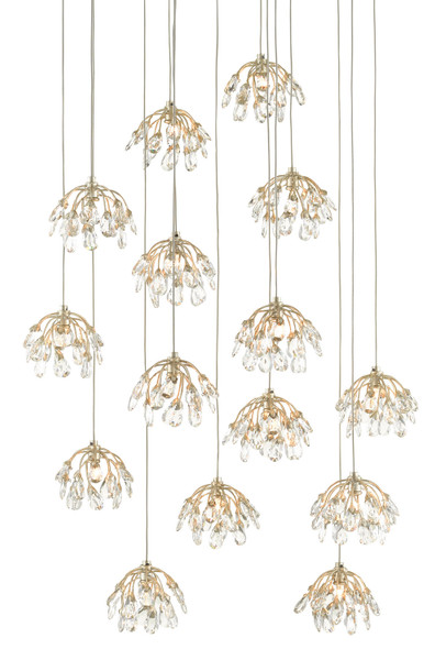 Currey and Company - 9000-0670 - 15 Light Pendant - Crystal Bud - Clear/Contemporary Silver Leaf/Silver