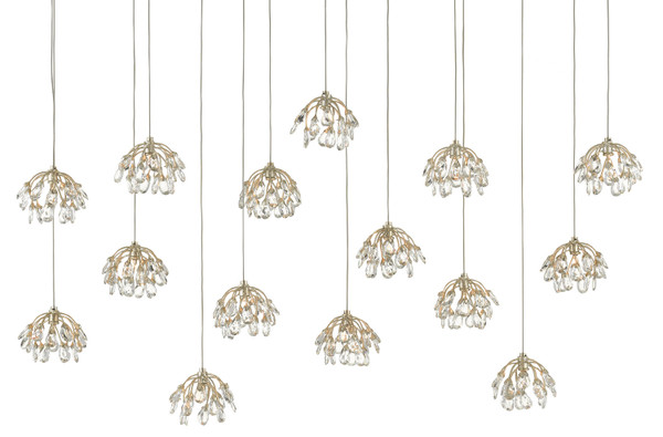 Currey and Company - 9000-0671 - 15 Light Pendant - Crystal Bud - Clear/Contemporary Silver Leaf/Silver