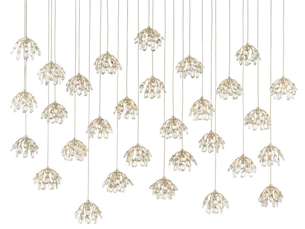 Currey and Company - 9000-0672 - 30 Light Pendant - Crystal Bud - Clear/Contemporary Silver Leaf/Silver