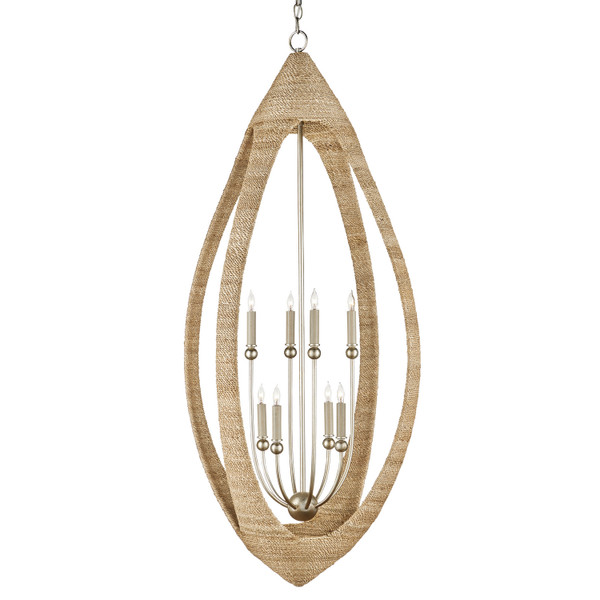 Currey and Company - 9000-0836 - Eight Light Chandelier - Menorca - Natural/Contemporary Silver Leaf/Smokewood
