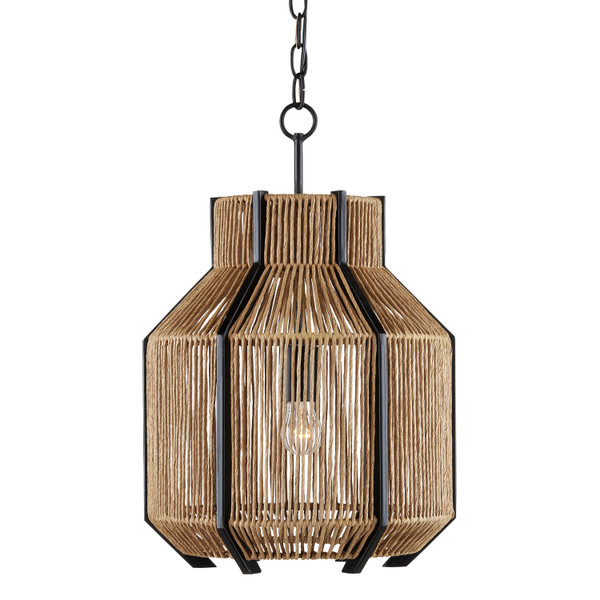 Currey and Company - 9000-0922 - One Light Pendant - Mali - Natural/Satin Black