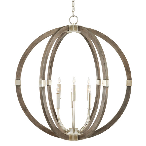 Currey and Company - 9000-0941 - Six Light Chandelier - Bastian - Chateau Gray/Contemporary Silver Leaf