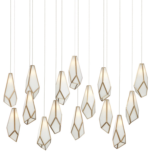 Currey and Company - 9000-1037 - 15 Light Pendant - Glace - White/Antique Brass/Silver