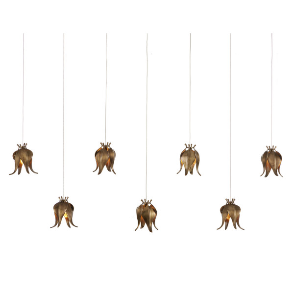 Currey and Company - 9000-1070 - Seven Light Pendant - Iota - Antique Brass/Silver
