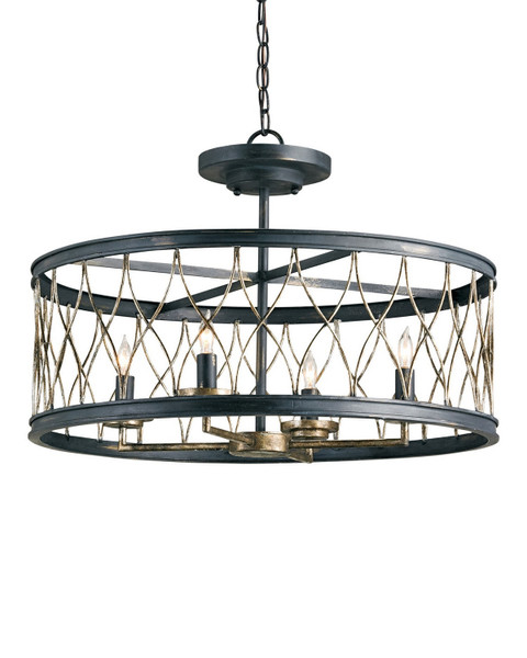 Currey and Company - 9902 - Four Light Pendant - Crisscross - French Black/Pyrite Bronze