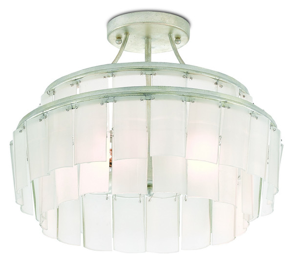 Currey and Company - 9999-0030 - Three Light Semi-Flush Mount - Vintner - Opaque White/Contemporary Silver Leaf