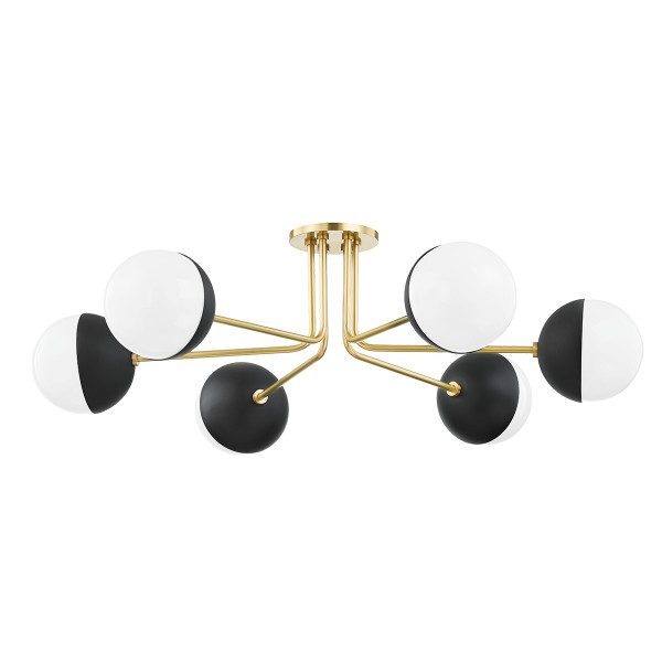 Mitzi - H344606-AGB/BK - Six Light Semi Flush Mount - Renee - Aged Brass