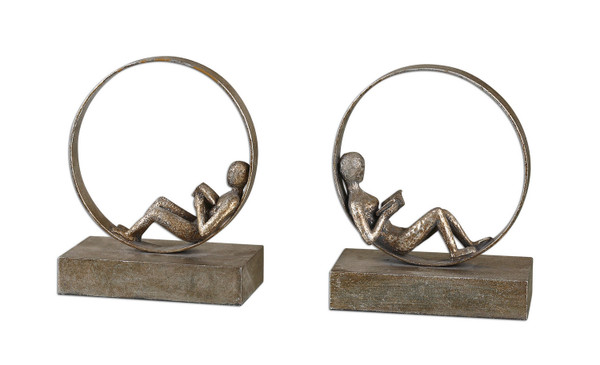 Uttermost - 19596 - Bookends Set/2 - Lounging Reader - Antiqued Silver Leaf w/Light Gray Glaze