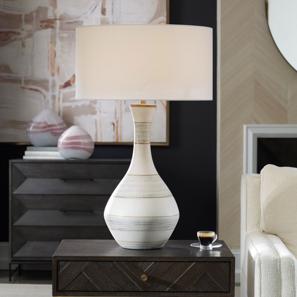 Uttermost - 30381-1 - One Light Table Lamp - Potter - Striped Soft Ivory Blue And Tan