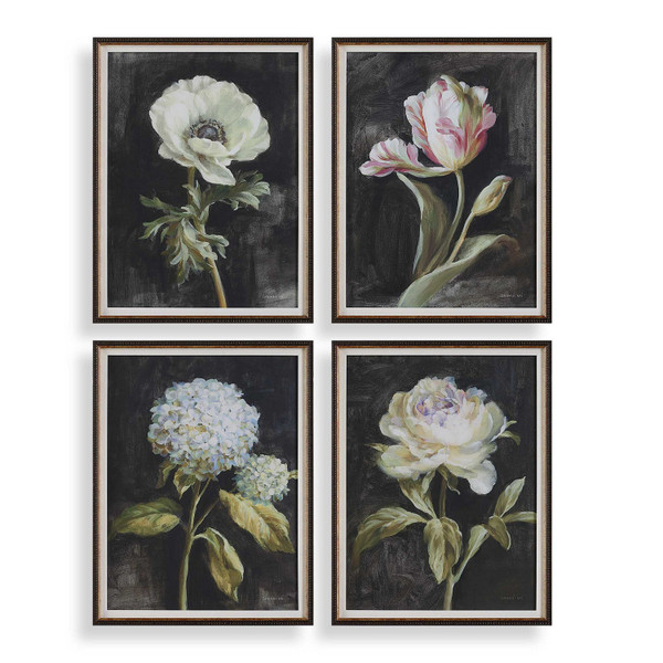 Uttermost - 32426 - Framed Prints Set/4 - Florals On Black - Dark Brown