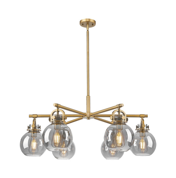 Innovations - 410-6CR-BB-G410-7SM - Six Light Chandelier - Downtown Urban - Brushed Brass
