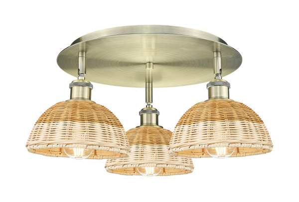 Innovations - 516-3C-AB-NBD2-75-NAT - Three Light Semi-Flush Mount - Ballston - Antique Brass