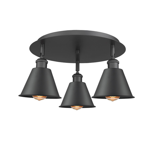 Innovations - 516-3C-BK-M8-BK - Three Light Semi-Flush Mount - Ballston - Matte Black