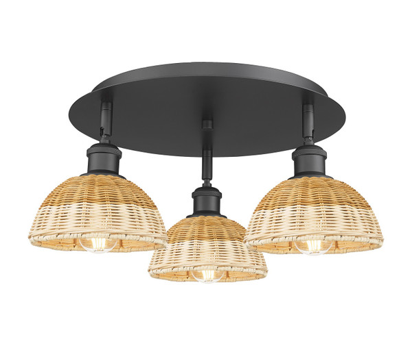 Innovations - 516-3C-BK-NBD2-75-NAT - Three Light Semi-Flush Mount - Ballston - Matte Black