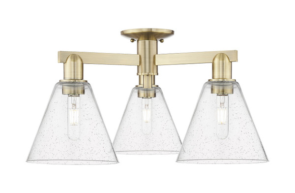 Innovations - 716-3F-AB-GBC-84 - Three Light Semi-Flush Mount - Arcadia - Antique Brass