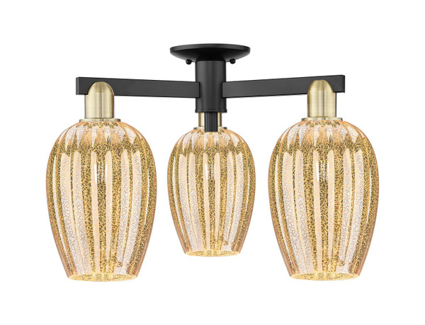 Innovations - 716-3F-BAB-G457-6ME - Three Light Semi-Flush Mount - Arcadia - Black Antique Brass