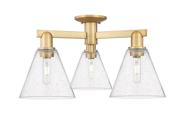 Innovations - 716-3F-BB-GBC-84 - Three Light Semi-Flush Mount - Arcadia - Brushed Brass