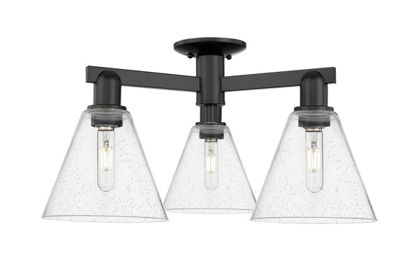 Innovations - 716-3F-BK-GBC-84 - Three Light Semi-Flush Mount - Arcadia - Matte Black