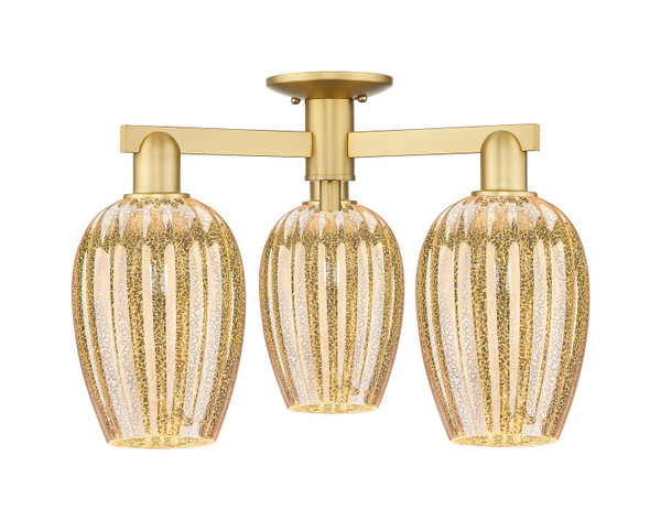 Innovations - 716-3F-SG-G457-6ME - Three Light Semi-Flush Mount - Arcadia - Satin Gold