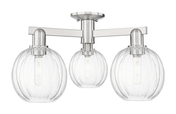 Innovations - 716-3F-SN-G458-7CL - Three Light Semi-Flush Mount - Arcadia - Brushed Satin Nickel