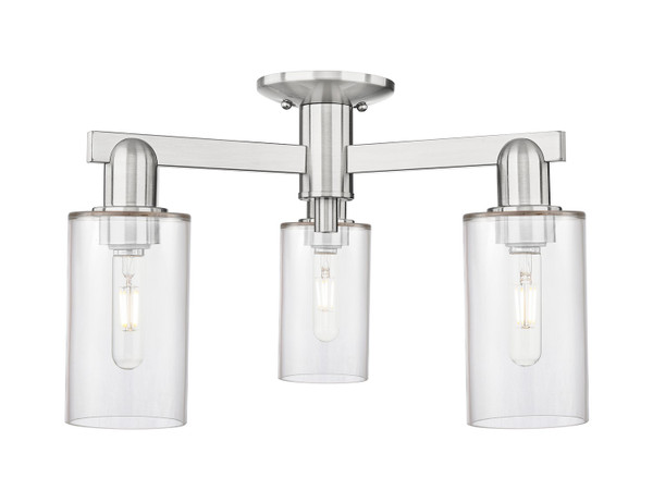 Innovations - 716-3F-SN-G802 - Three Light Semi-Flush Mount - Arcadia - Brushed Satin Nickel