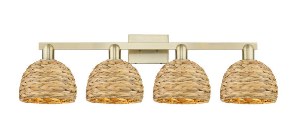 Innovations - 716-4W-AB-RBD-8-NAT - Four Light Bath Vanity - Arcadia - Antique Brass