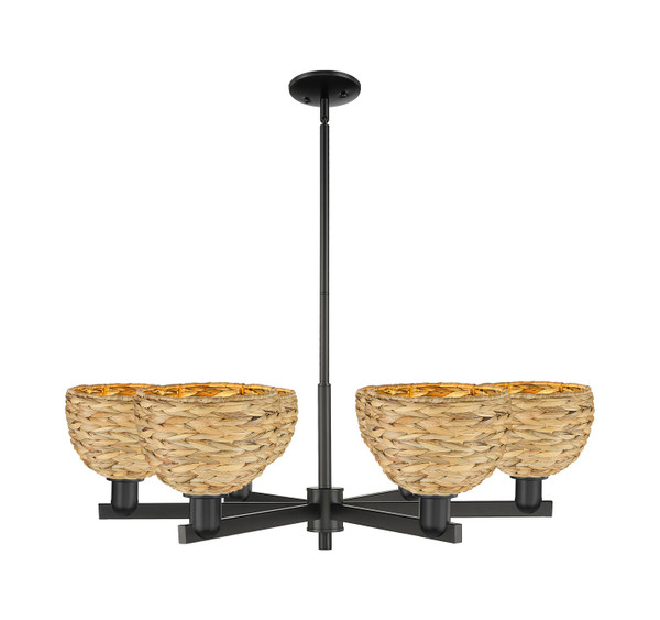 Innovations - 716-6CR-BK-RBD-8-NAT - Six Light Chandelier - Arcadia - Matte Black