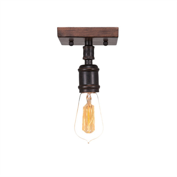 Toltec Lighting - 1141-AT18 - One Light Semi-Flush Mount - Portland - Painted Wood-Look Metal & Dark Granite