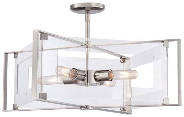 George Kovacs - P1403-613 - Four Light Convertible Semi Flush / Pendant - Crystal-Clear - Polished Nickel