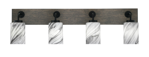 Toltec Lighting - 1774-MBDW-3009 - Four Light Bath Bar - Oxbridge - Matte Black & Painted Distressed Wood-look Metal