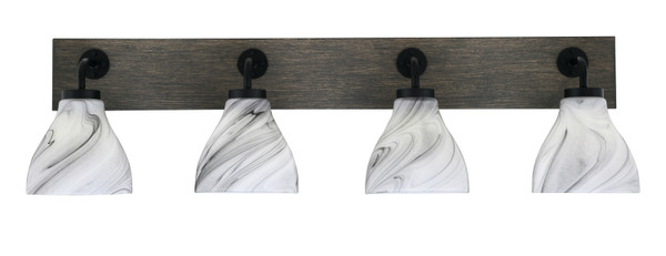 Toltec Lighting - 1774-MBDW-4769 - Four Light Bath Bar - Oxbridge - Matte Black & Painted Distressed Wood-look Metal