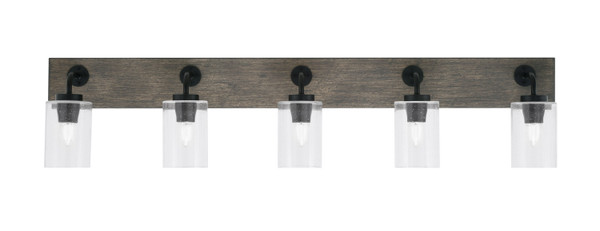 Toltec Lighting - 1775-MBDW-300 - Five Light Bath Bar - Oxbridge - Matte Black & Painted Distressed Wood-look Metal